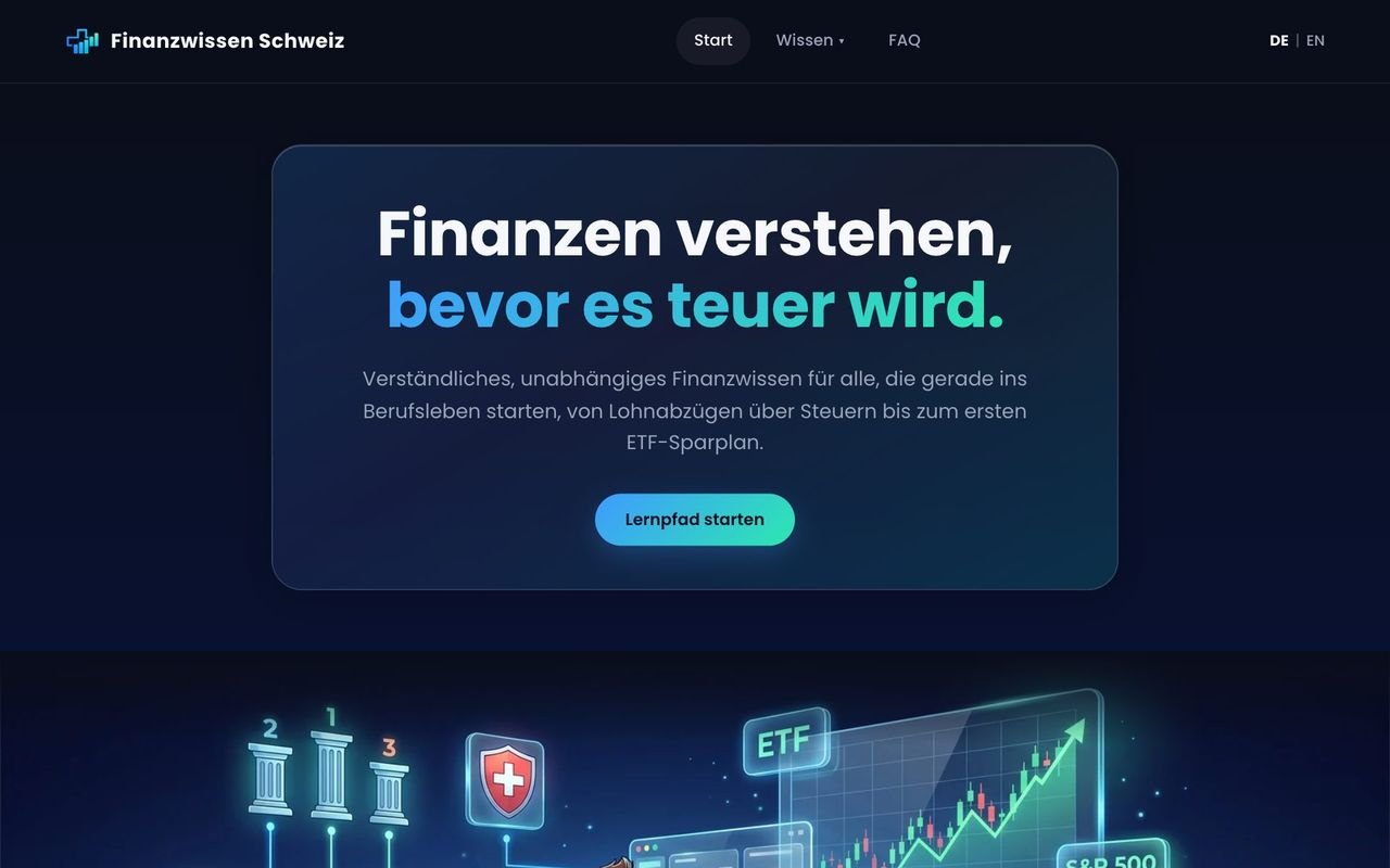 Startseite von Finanzwissen Schweiz: Finanzen verstehen, bevor es teuer wird